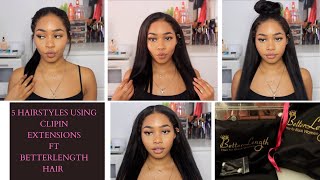 5 Easy Hairstyles On Relaxed Hair Using Clip In Extensions| Ft Betterlength Hair