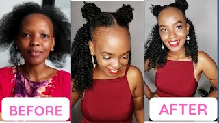 Easy Natural Hairstyles | Space Buns ( Half Up, Half Down Curly Style) Hair - How To