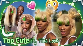 613 Lace Front Bob Wig Install! Dyed & Cut Green Bangs Look  Ft.#Ulahair Review #Shorts