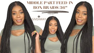 Outre Pre-Braided 4X4 Hd Lace Frontal Wig- Middle Part Feed-In Box Braids 36 +Giveaway /Wigtypes.Com