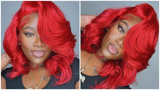 Valentines Series 2: Bright Red Rollerset Bob  Amazon Cheap Wig ❤️