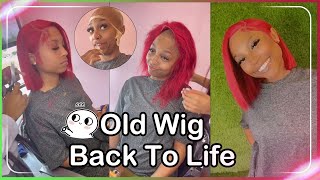 #Burgundy Color Bob Wig! Install + Blunt Hair Cut | Bring Old Wig Back To Life #Ulahair