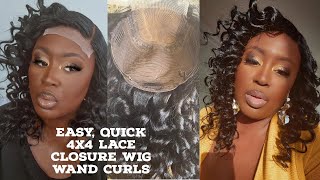 Super Easy Glueless 4X4 Side Part Closure Wig Install With Wand Curls