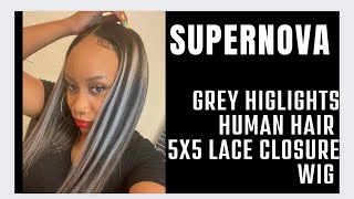 Supernova Grey Highlight 5X5 Lace Closure Human Hair Wig