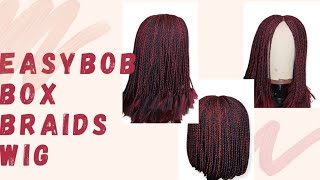 How To Make A Bob Box Braids Wig Part 1/No Closure/Easy Braided Bob Wig/ 1/Burgundy/Diy Braids Wig.