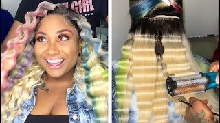 Pastel Highlights & Crimps On 613 Blonde Lace Wig! (Uamazing Hair)