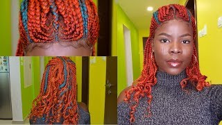 How To: 13*2 Braided Lace Frontal Wig With Curly Ends | Half Feed Ins Half Box Braids Wig