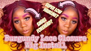 Valentines Day Burgundy Lace Closure Wig Install | Low Hairline | Unice Hair | Missuniquebeautii
