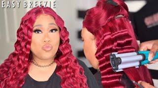 Red Crimps On Lace Closure Wig! Ft. Unice Hair