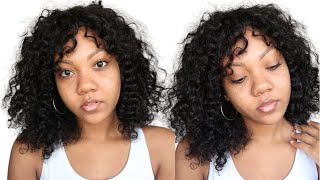 New Scalp Top Curly Wig With Bangs! Looks So Natural  Ft. Nia Wigs