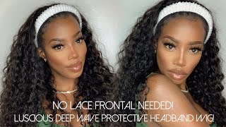 No Lace Frontal Needed! Luscious Deep Wave Protective Headband Wig! Ft.Wiggins Hair