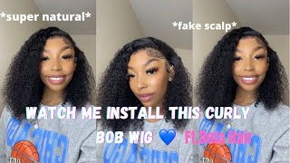 Most Natural/Affordable Curly Bob Wig Install ! (Fake Scalp+Preplucked) Ft. Dolahair