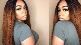 Kinky Straight Ombre Brown Synthetic Lace Front Wig | Xtress Hair | Lindsay Erin