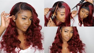 180% Density Ombre #99J Wavy Lace Front Wig Install | Ft. Rpghair