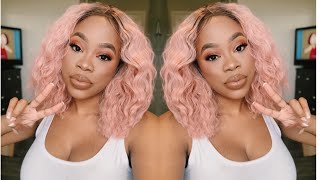 Peach Pink Ombré Lace Front Wig Review | Short Bob & Wavy | Lucyhairwig Amazon