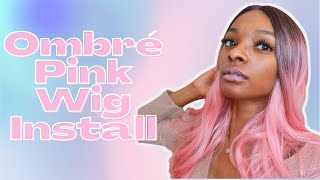 Ombre Pink Lace Front Wig Review & Install | No Cornrow Method |Cheap Amazon Wig
