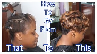How To Style A Relaxed Short Hair Cut | Adding Weave With No Glue | Braidless Sew In Method