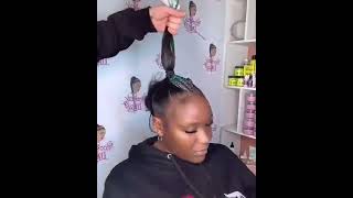 Sleek Extended Ponytail Sew-In With Stitch Braids Hairstyle~3Bundles Curly Hair Used~