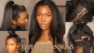 Easy! Highlight How To :Straight Tape In Extensions On Black Women Natural Hair | Curlsqueen Hair