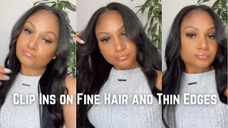 How To Install Clip Ins On Fine Hair And Thin Edges | Full Sew In Look| New Method | Easy | Diy