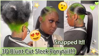Have You Ever Tried 3D Blunt Cut Ponytail? Green Color Hair | Highlight Hair Tutorial #Elfinhair