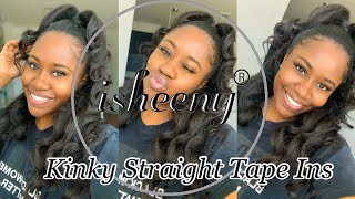 Installing Kinky Straight Tape Ins On Short Relaxed Hair | Isheeny Hair