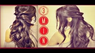 ★3 Min Easy & Quick Everyday Hairstyles, Half-Up With Curls Ponytail Updo  For Long Hair Tutorial