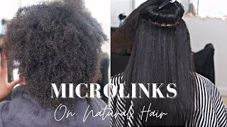Microlink Extensions On Natural Hair | How To Install Microlinks On Natural Hair |Silk Press 4B Hair