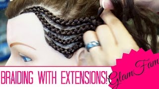 How To Cornrow With Weave / Extensions For Beginners!