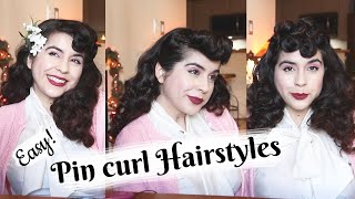 3 Easy Pin Curl Hairstyles | Long Vintage Hair
