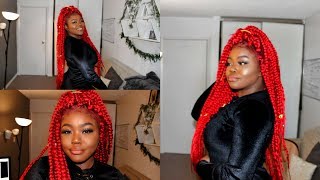How To: $30 Red Jumbo Box Braids Wig! New Technique! Natural Looking!