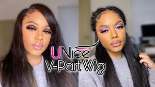 V Part Wig Install On Natural Hair, No Leave Out No Heat! Ft Unice Hair