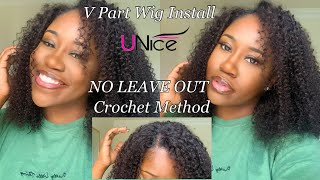No Leave Out! Kinky Curly V-Part Wig ! | Crochet Method! | Unice Hair