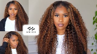 Easy Curly Balayage Wig Install With Real Scalp Part!! No Lace, Glue, Or Hair Spray!!!|Unice
