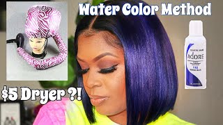 Blue Hair |Water Color Method | Quick Dry Your Wig | How To Cut Bob Wig | Elvahairs Bob Lace Wig