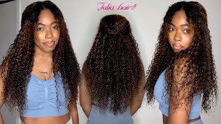 Easiest V Part Wig Install With No Leave Out! | Balayage Curly Wig | Julia Hair