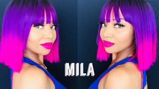 #33 - Summer Hair Mila Bob With Bangs Purple Pink 1B Wig Omphoenix , Freetress & Col-Lab Lipstick
