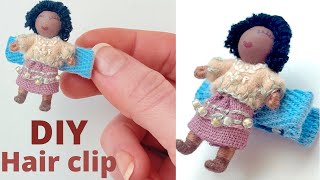 Make A Doll Hair Clip With Embroidered Felt Dress & Beads - Diy 3D Hair Accessories