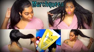 How I Apply A 360 Lace Frontal Wig Ft. Marchqueen Brazilian Straight Hair
