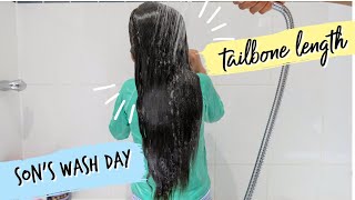 My Son'S Tailbone Length Hair Wash Day | Blasian | Ayurveda | Mixed Kids