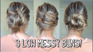 3 Ways To Do A Low Messy Bun Part 2! Long, Medium, And Long Hairstyles!