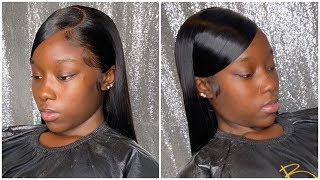 Long Blunt Cut And Swoop Bang Lace Wig Install❤️✂️|Isee Hair Amazon
