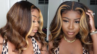 Bomb! Glueless Hd Lace Brown With Blond Highlight Wave Wig Install | Ft.Yg Wigs
