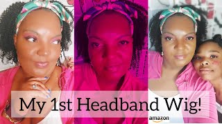 My 1St Headband Wig Off Amazon| Kinky Curly Headband Wig Review | Mom Of 4