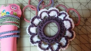 How To Crochet Flower Pony Tail Holder Rubber Band