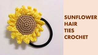 How To Crochet Sunflower Hair Tie | Easy Crochet Scrunchies Tutorial
