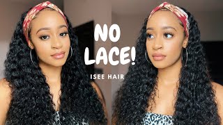   Easiest Headband Wig For Thin Edges! No Lace! No Glue! Deep Curly | Isee Hair