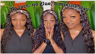 In Depth Headband Wig Review Ft Julia Hair | 5 Min Quick Hairstyle | Water Wave Brazilian 26 In
