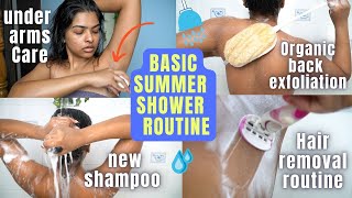 My Basic Summer Shower Routine 2022 ✨ | Back Scrub Hack, Wavy Hair Care, Underarms Shaving & More