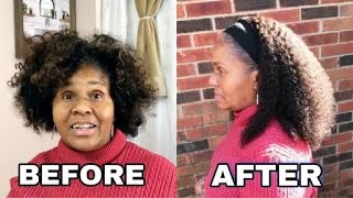 Mom Tries A Headband Wig No Skills, It'S Easy | Gray Coverage Hair Transformation.